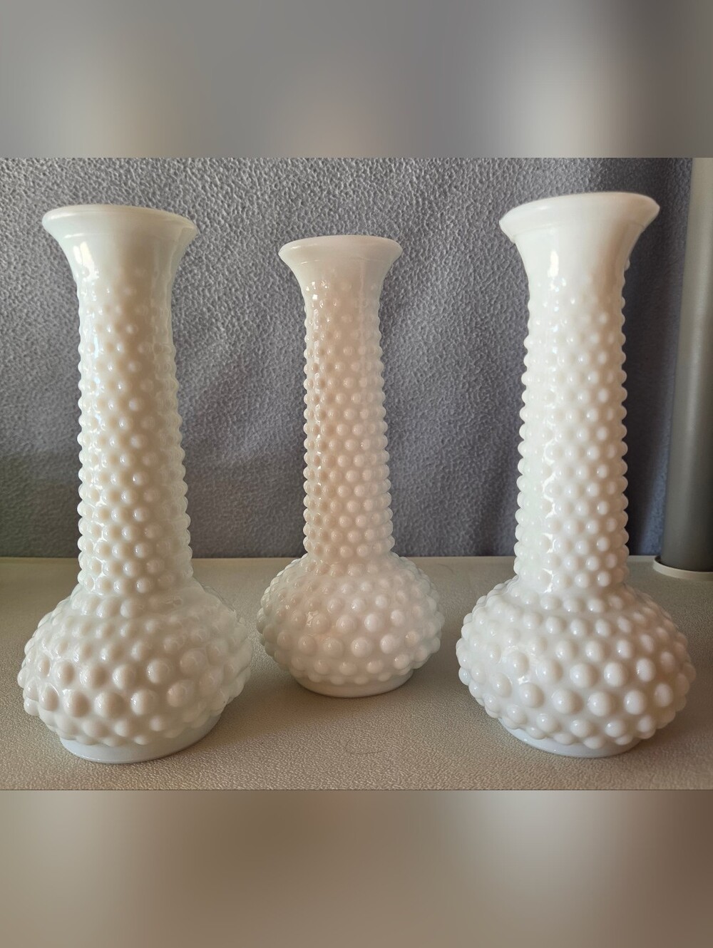 E.G. Brody Vintage White Hobnail Milk Glass Bud Vases, Set Of 3
